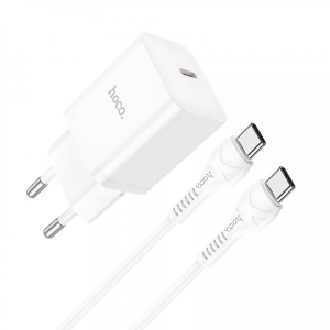 Сетевое зарядное устройство Hoco N27 Innovative 20W (1 Type-C) + кабель Type-C to Type-C – White