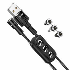 Кабель Hoco U98 3в1 Sunway USB to Lightning+Micro+Type-C 2.4A 1.2m. Black