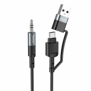 Кабель Hoco UPA23 2в1 AUX to Type-C+USB 1m. Metal Gray