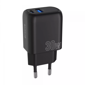 Сетевое зарядное устройство Proove Silicone Power Plus 30W Type-C+USB Black
