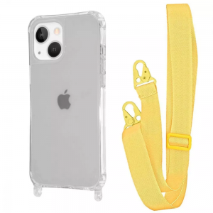 Чехол WAVE с ремешком для Iphone 15 Прозрачный / Yellow