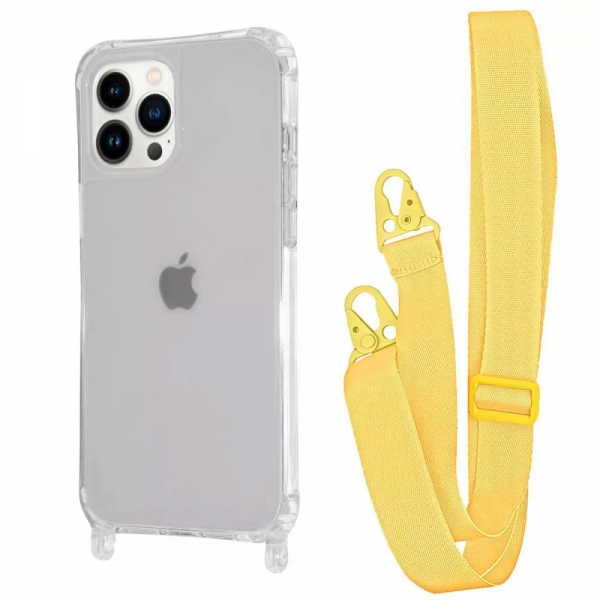 Чехол WAVE с ремешком для Iphone 15 Pro Max Прозрачный / Yellow