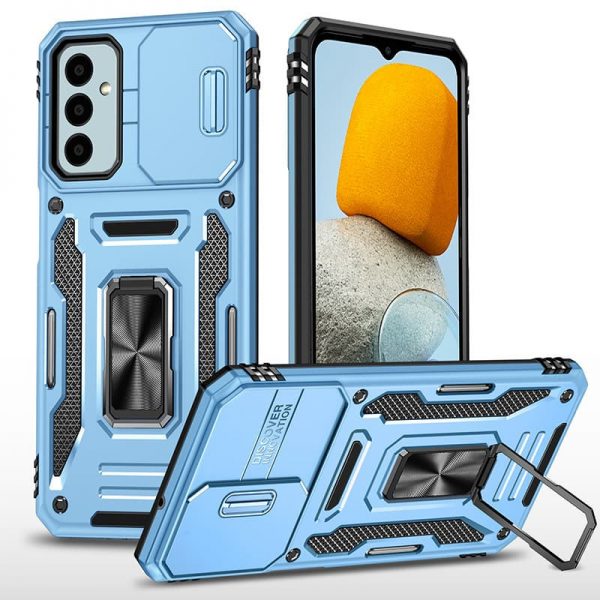 Противоударный чехол Camsh Army Ring для Samsung Galaxy M34 5G Голубой / Light Blue