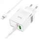 Сетевое зарядное устройство HOCO N21 PD30W+QC3.0+кабель Type-C to Lightning White