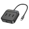 Адаптер Hoco HB35 Easy link 4в1 100Mbps Type-C to 3USB2.0+RJ45 0.2M Black 181442