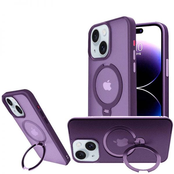 Чохол Metal Buttons MagSafe Colorful HQ Ring для Iphone 13 / 14 Purple