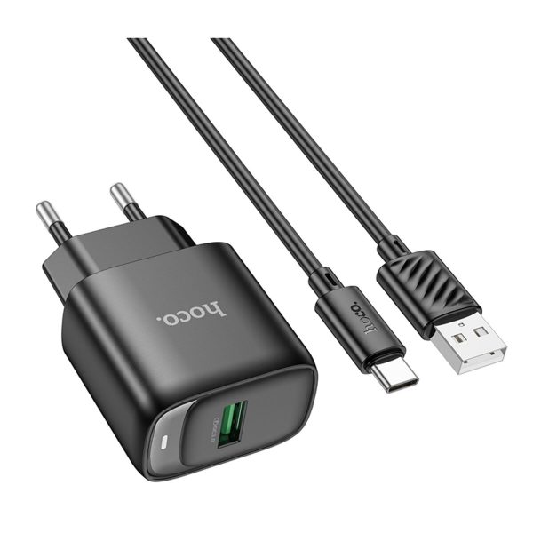 Сетевое зарядное устройство HOCO C140A+кабель Type-C 1USB QC3.0 18W Black