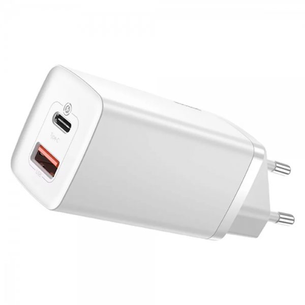 Сетевое зарядное устройство Baseus GaN2 Lite Quick Charger 65W 1Type-C+1USB White