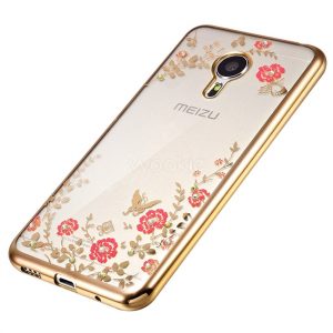 Чохол з квітами та стразами для Meizu M5 Прозорий / Gold