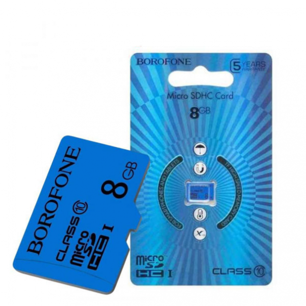 Карта пам’яті BOROFONE MicroSD 8GB TF Class 10 A1 Blue