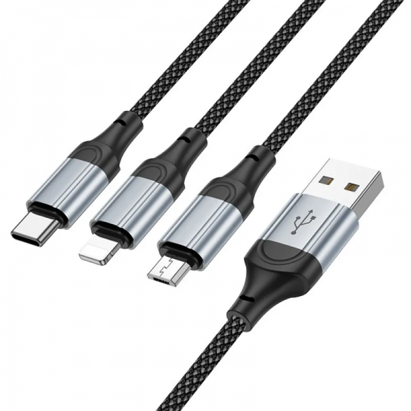 Кабель HOCO X102 3в1 USB to Lightning/Micro/Type-C 2.4A 1m Black