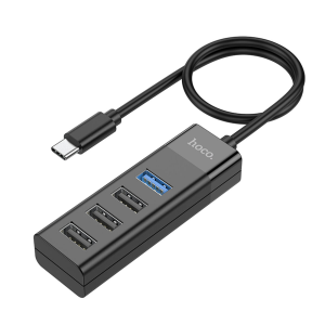 Адаптер USB-Хаб HOCO HB25 Type-C to USB3.0+3USB2.0 1m Black