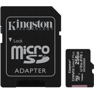 Карта пам’яті Kingston MicroSDXC Canvas Select Plus 256GB Class10 A1 R-100 MB/s+Adapter SD Black