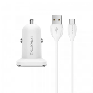Автомобільний зарядний пристрій Borofone BZ12A QC3.0 18W+кабель USB to MicroUSB White