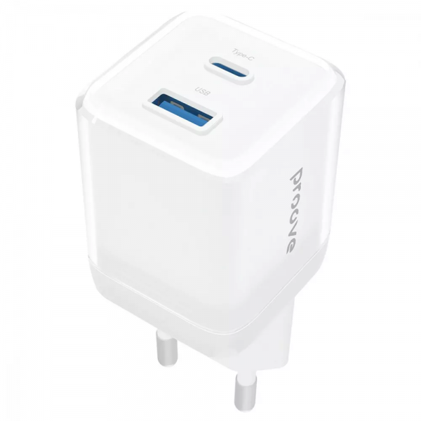 Зарядний пристрій Proove Pure GaN Plus 30W Type-C+USB White