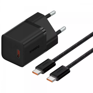 Зарядний пристрій Baseus GaN5 Mini Type-C 30W+кабель Type-C to Type-C 100W 1m Black