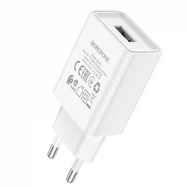 Зарядний пристрій Borofone BA68A 1USB 2.1A White