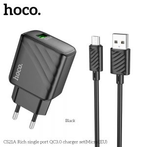 Зарядний пристрій Hoco CS21A QC3.0 1USB+кабель USB to MicroUSB 1m Black