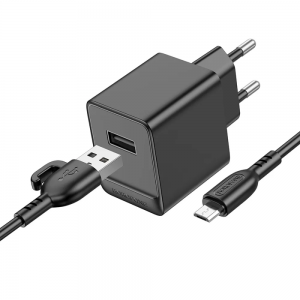 Зарядний пристрій BOROFONE BAS11A 10.5W 1USB+кабель USB to MicroUSB 1m Black
