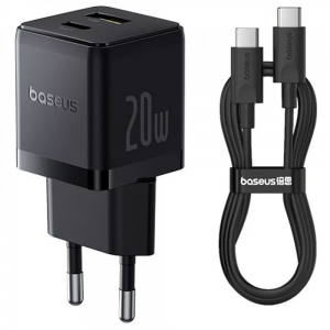 Зарядний пристрій Baseus Palm Type-C+USB 20W+кабель Type-C to Type-C 60W 1m Black