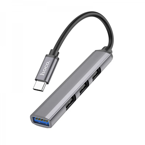 Адаптер HUB HOCO HB26 4в1 Type-C to USB3.0+3USB2.0 Metal Grey