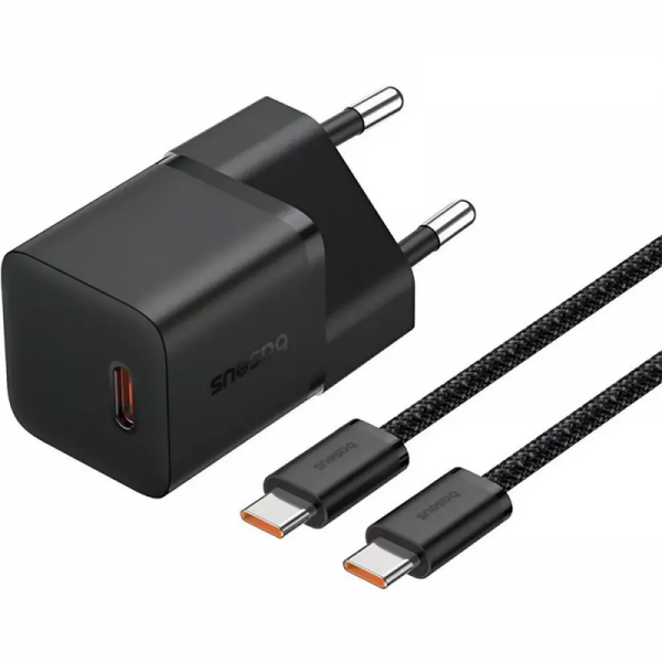 Зарядний пристрій Baseus GaN5 Mini Type-C 20W+кабель Type-C to Type-C 100W 1m Black