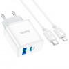 Зарядний пристрій HOCO C105A USB+Type-C PD20W+QC3.0+кабель Type-C to Lightning White