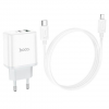 Зарядний пристрій HOCO C105A USB+Type-C PD20W+QC3.0+кабель Type-C to Lightning White 193943