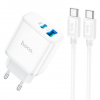 Зарядний пристрій HOCO C105A USB+Type-C PD20W+QC3.0+кабель Type-C to Type-C White