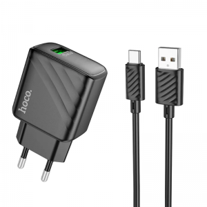 Зарядний пристрій Hoco CS21A QC3.0 1USB+кабель USB to Type-C 1m Black