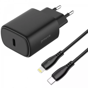 Зарядний пристрій Proove Silicone Power 2 20W Type-C+кабель Type-C to Lightning Black
