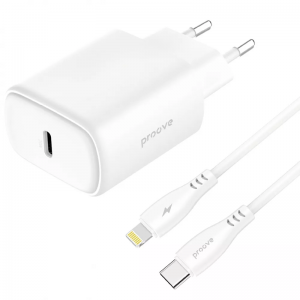 Зарядний пристрій Proove Silicone Power 2 20W Type-C+кабель Type-C to Lightning White