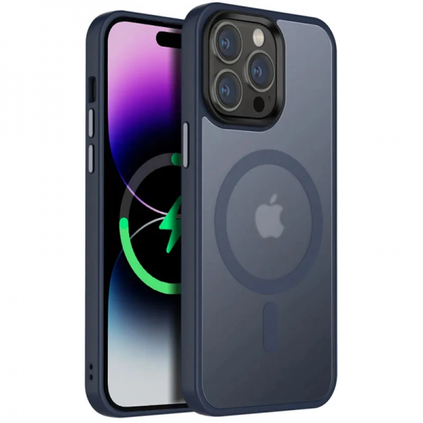Чохол Metal Buttons MagSafe Colorful для Iphone 13 Pro Navy Blue