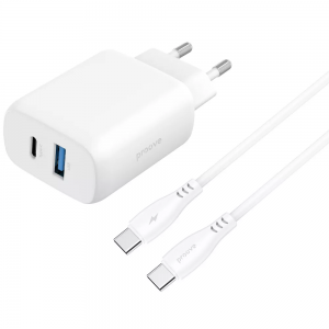 Зарядний пристрій Proove Silicone Power 2 30W Type-C+USB+кабель Type-C to Type-C 1м White