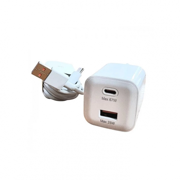 Зарядний пристрій Xiaomi MDY-EP-1406 GaN PD67W Type-C+USB HC+кабель USB to Type-C White