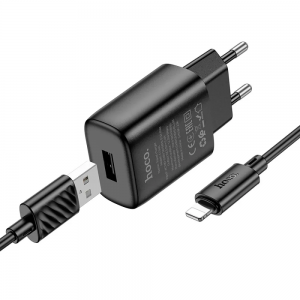 Зарядний пристрій Hoco C134A 1USB+кабель USB to Lightning 1m 12W Black