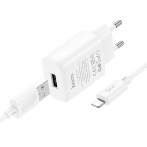 Зарядний пристрій Hoco C134A 1USB+кабель USB to Lightning 1m 12W White