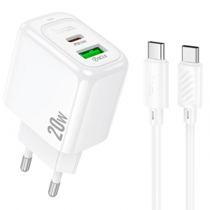 Мережевий зарядний пристрій HOCO CS54A Type-C+USB PD20W+QC3.0+кабель Type-C to Type-C White