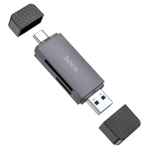Кардридер Hoco HB45 2в1 Type-C+USB 3.0 Metal Grey