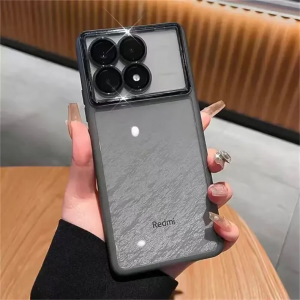 Чохол Stez із склом на камеру для Xiaomi Poco X6 Pro 5G Прозорий / Чорний