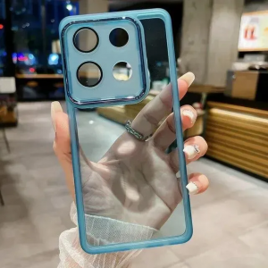 Чохол Stez із склом на камеру для Xiaomi Redmi 13 / Poco M6 Прозорий / Синій