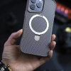 Чохол Metal Buttons MagSafe Carbon Ring для Iphone 15 Pro Max Сірий 198316