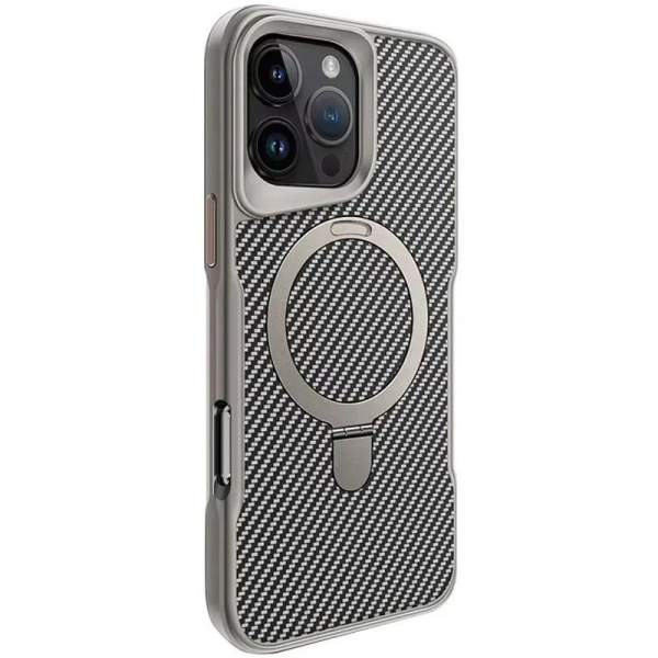 Чохол Metal Buttons MagSafe Carbon Ring для Iphone 15 Pro Max Сірий