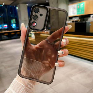 Чохол Stez із склом на камеру для Samsung Galaxy A55 5G Прозорий / Чорний