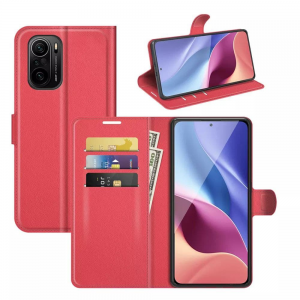 Чохол-книжка зі шкір-заму для Xiaomi Poco F3 / Mi 11i / Redmi K40 / K40 Pro Червоний