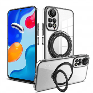 Чохол з підставкою MagSafe для Xiaomi Redmi Note 11 / Note 11s Прозорий/Чорний