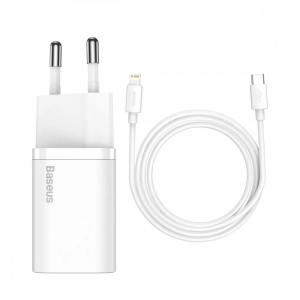 Мережевий зарядний пристрій Baseus Super Silicone PD Charger 20W 1Type-C+кабель Type-C to Lightning 1м White