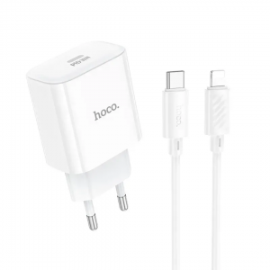 Мережевий зарядний пристрій Hoco C76A Pro Majestic single port PD30W + кабель Type-C to Lightning White