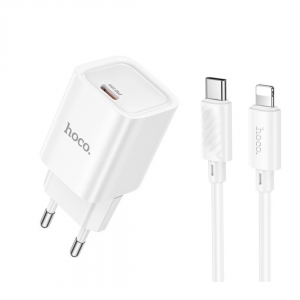 Мережевий зарядний пристрій HOCO C148A Charm PD30W+кабель (Type-C-Lightning) 30W White