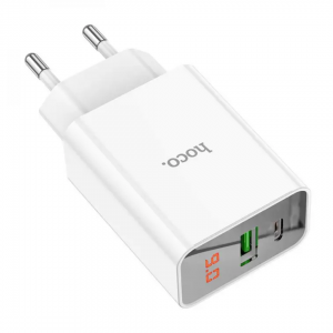 Мережевий зарядний пристрій Hoco C100A PD20W+QC3.0 charger with digital display 1xUSB 1xType-C White